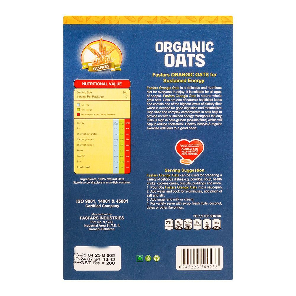 Fasfars Organic Oats, 250g - Image 2