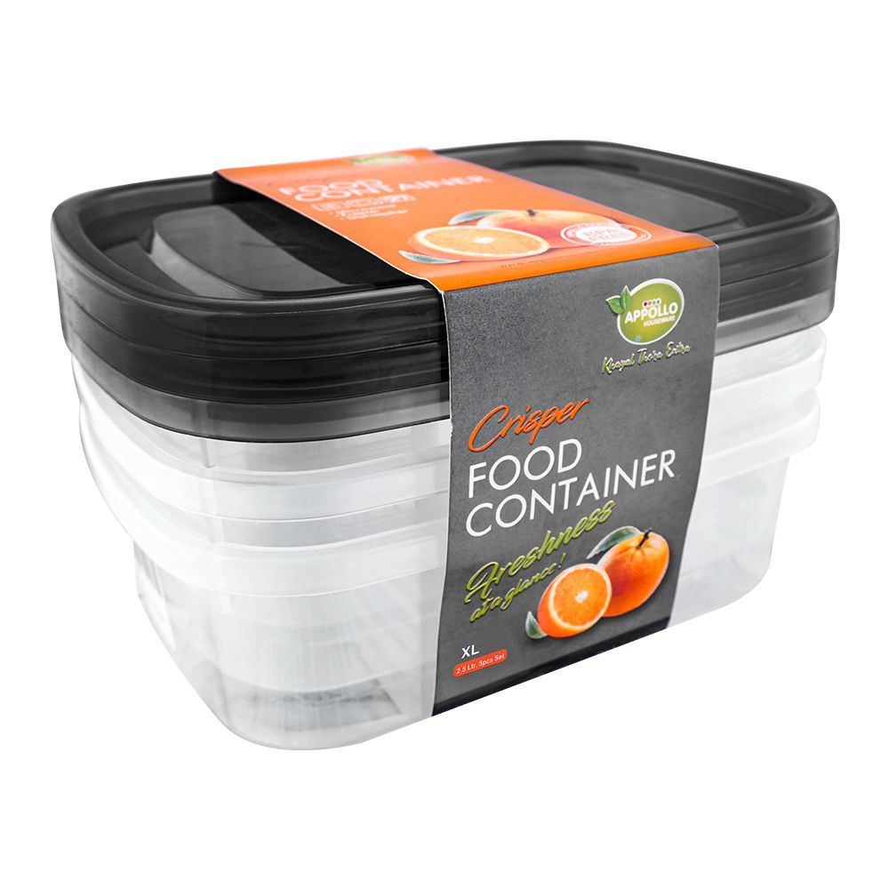 Appollo Crisper Food Container, 3-Pack Set, XL, Black, 2.5 Liters - Main Image