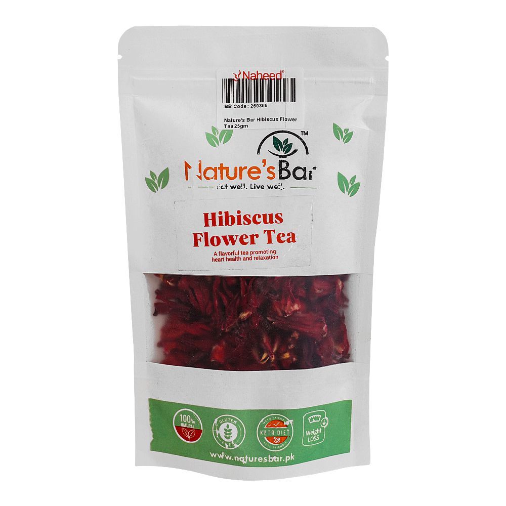 Nature's Bar Hibiscus Flower Tea, Natural Colorant, Food Grade, Weight & BP Management, 25g - Main Image