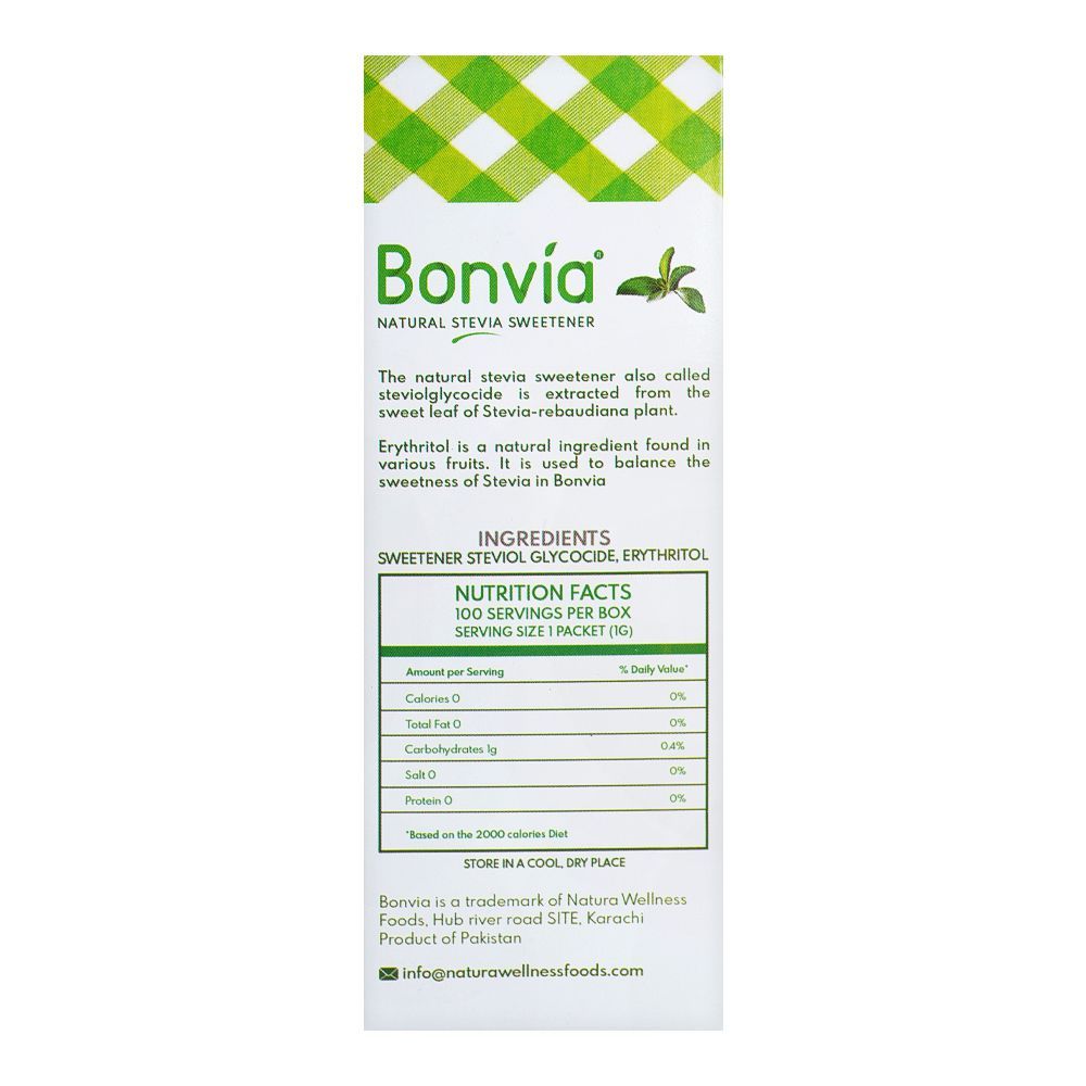 Bonvia Stevia Zero Calorie Natural Sweetener Sachet, 100-Pack - Image 3