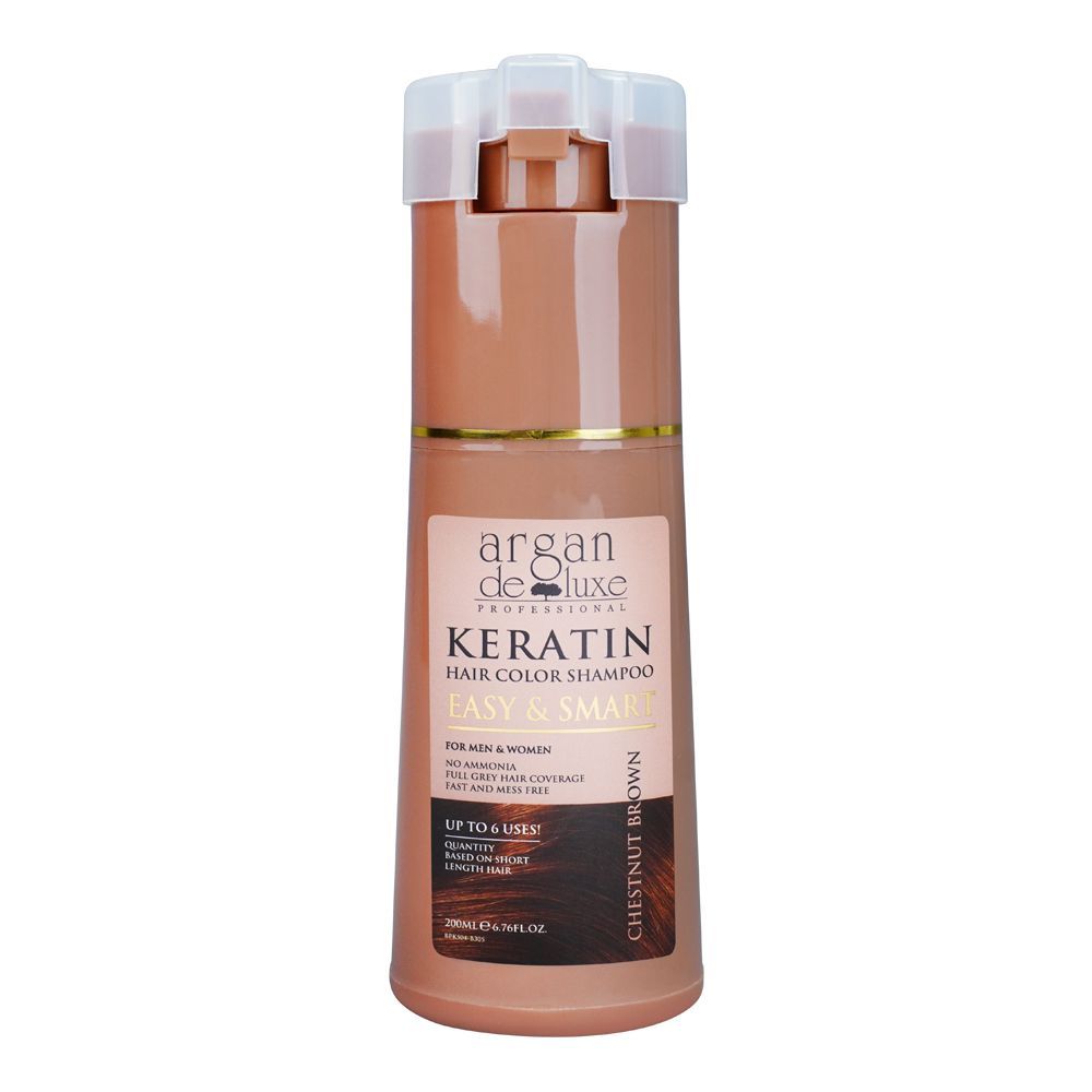 Argan De Luxe Easy & Smart Keratin Color Shampoo, Chestnut Brown, For Men & Women, 200ml - Main Image