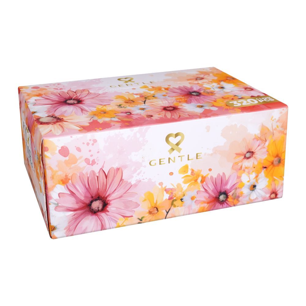 Gentle Floral Tissue Box For Baby, Skin Care, Make Up And Sensitive Nose, B-3, 4-Ply, 320-Sheets - Main Image