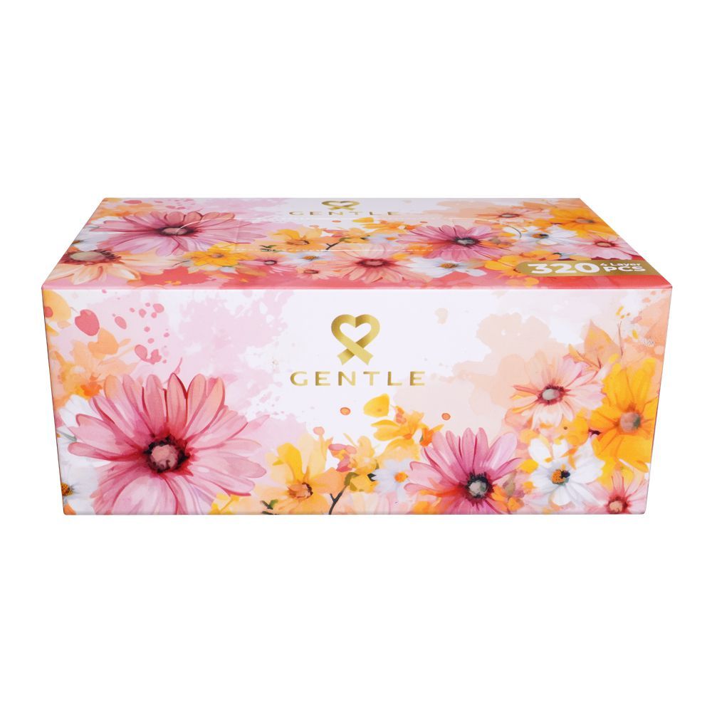 Gentle Floral Tissue Box For Baby, Skin Care, Make Up And Sensitive Nose, B-3, 4-Ply, 320-Sheets - Image 2