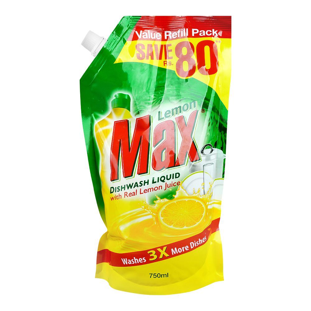 Max Lemon Dish Wash Liquid Pouch, 750ml - Main Image