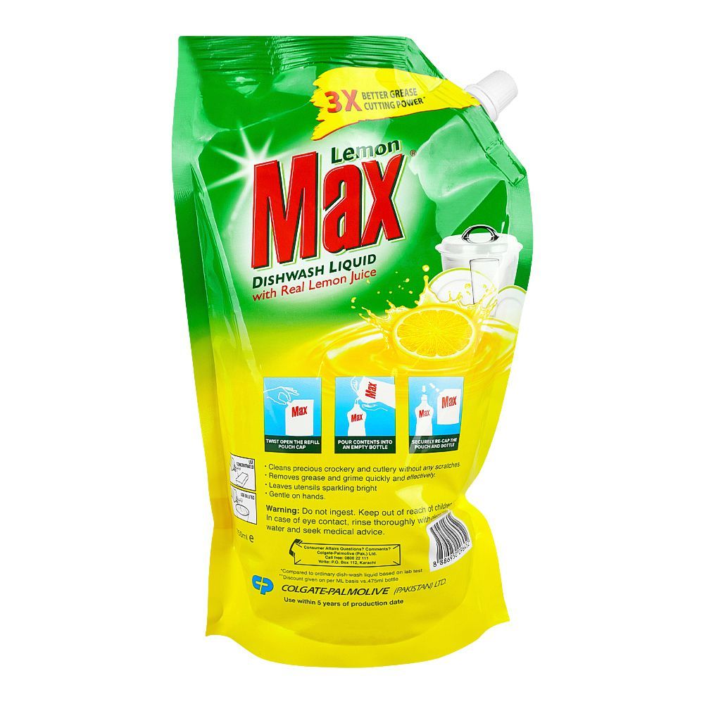 Max Lemon Dish Wash Liquid Pouch, 750ml - Image 2