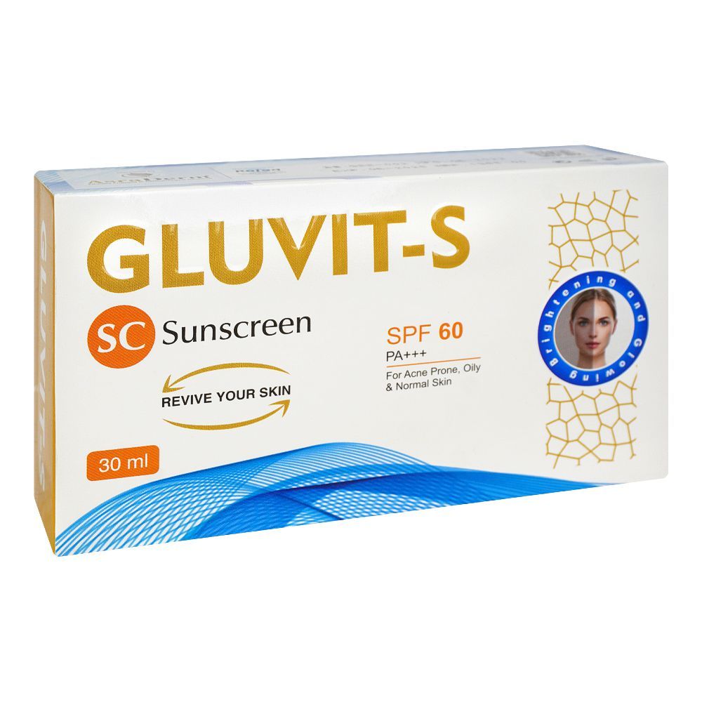 Gluvit's Sunscreen SPF-60, PA+++, For Acne Prone, Oily & Normal Skin, Revive Your Skin, 30ml - Main Image