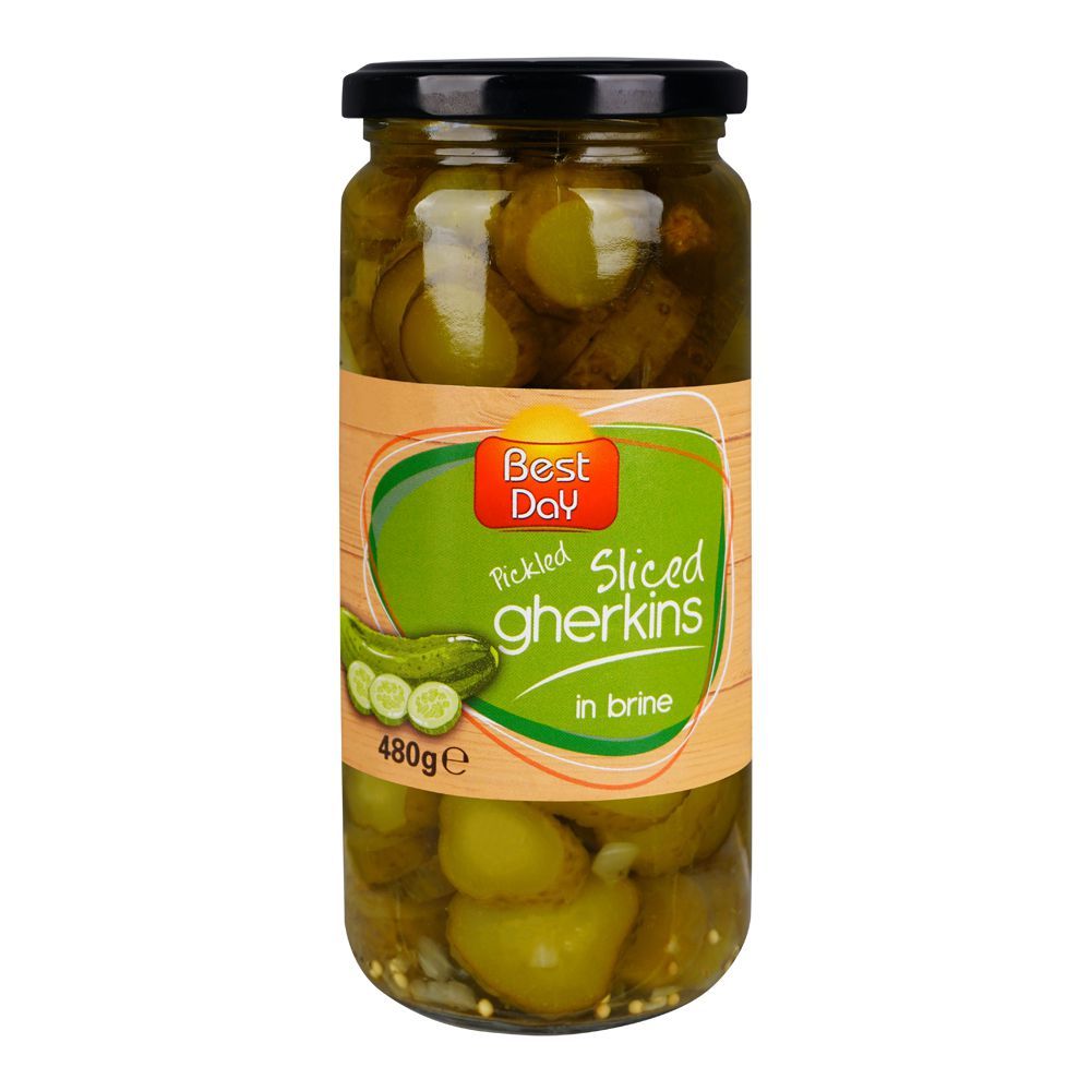 Best Day Sliced Gherkins Pickled In Brine, 480g - Main Image