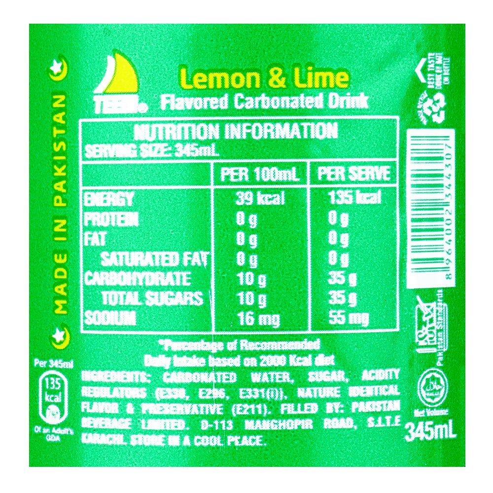 Teem Lemon & Lime Pet, 345ml - Image 3