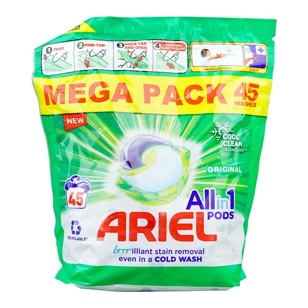 Ariel All in One Original Laundry Detergent Powder Pods, 45x25.2, 1134g - Main Image