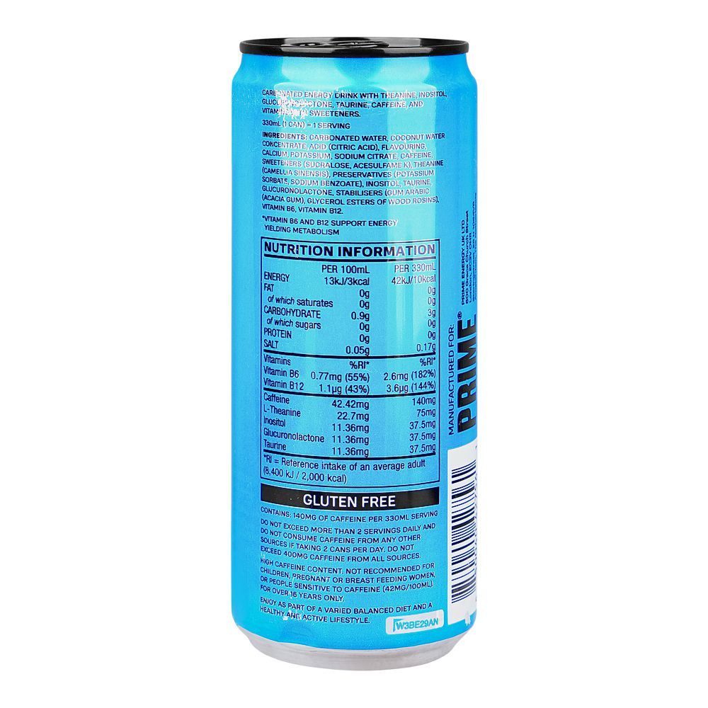 Prime Blue Raspberry Energy Drink, 330ml Can - Image 2