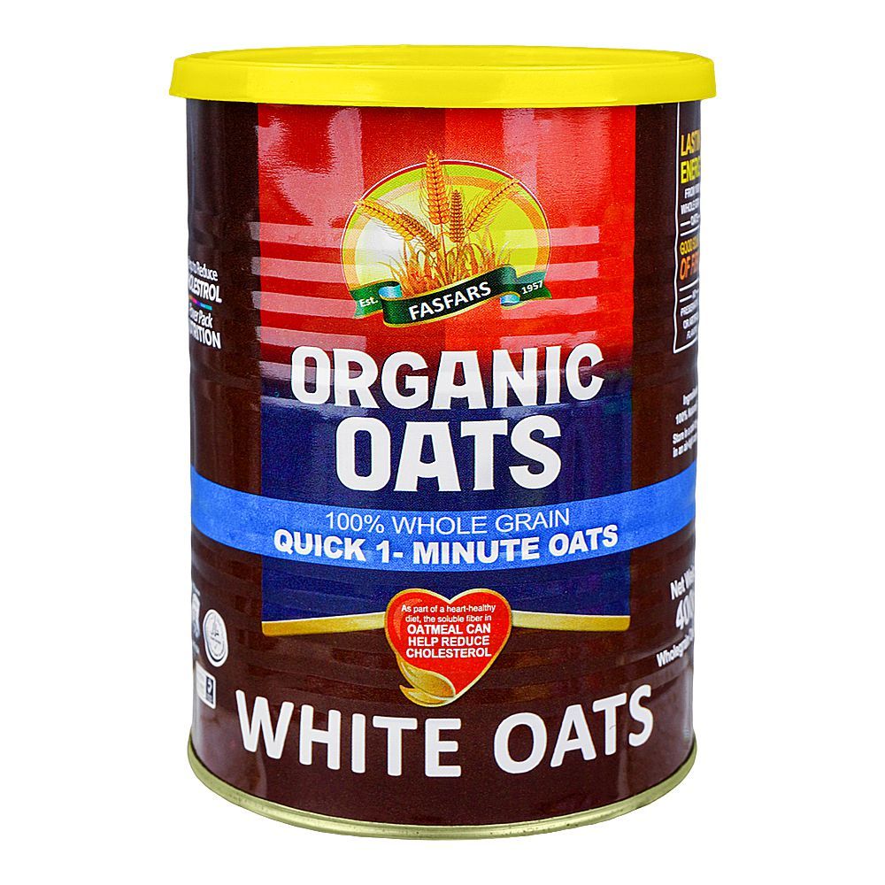 Fasfars Organic White Oats, 400g Tin - Main Image