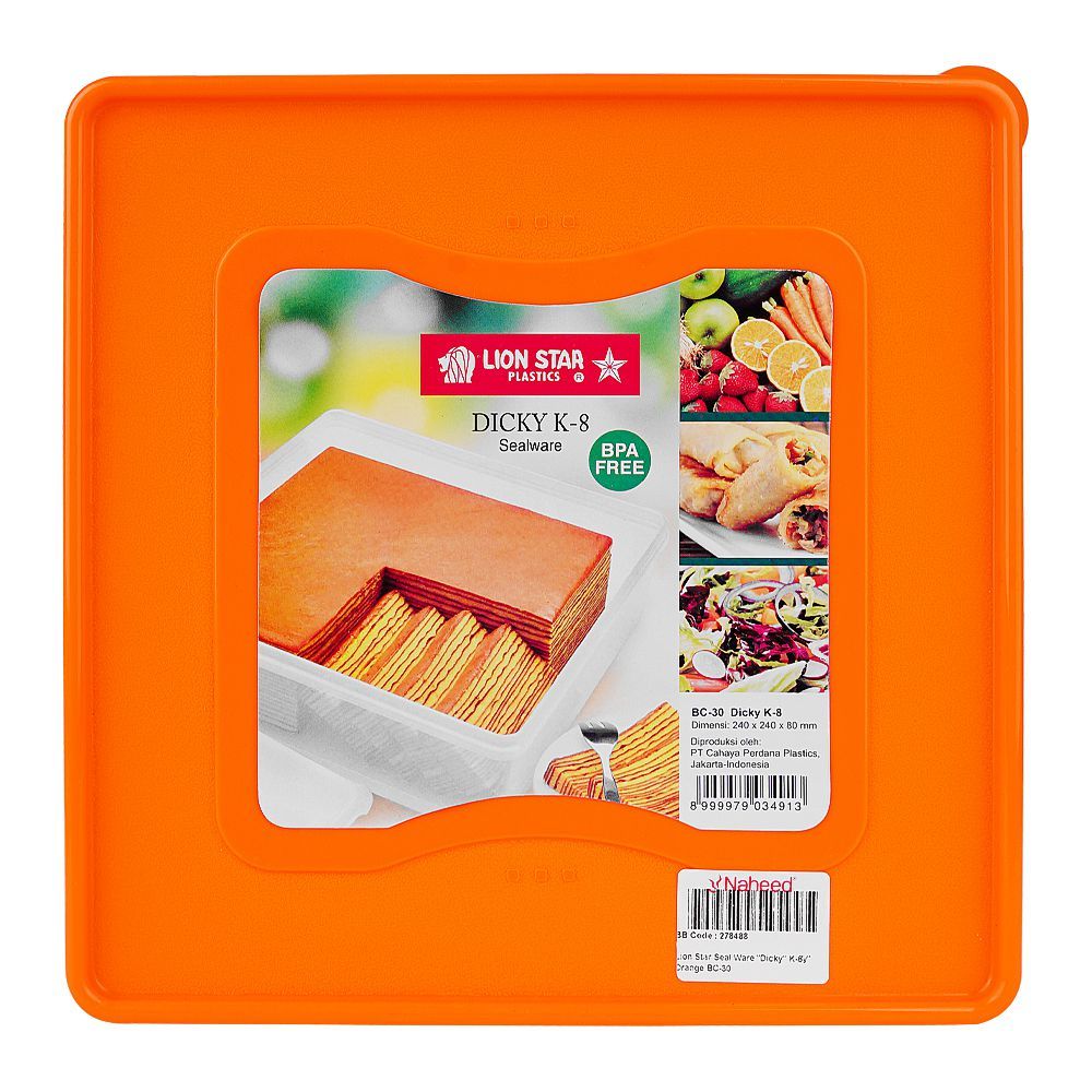 Lion Star Seal Ware "Dicky" K-8 Plastic Container, Orange, BC-30 - Image 3