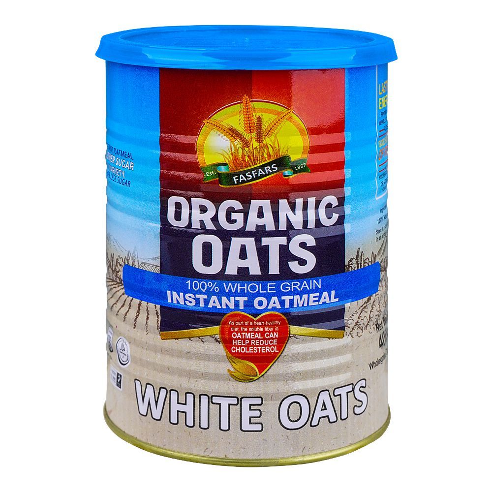 Fasfars Organic White Oats, Low Sugar, 400g Tin - Main Image