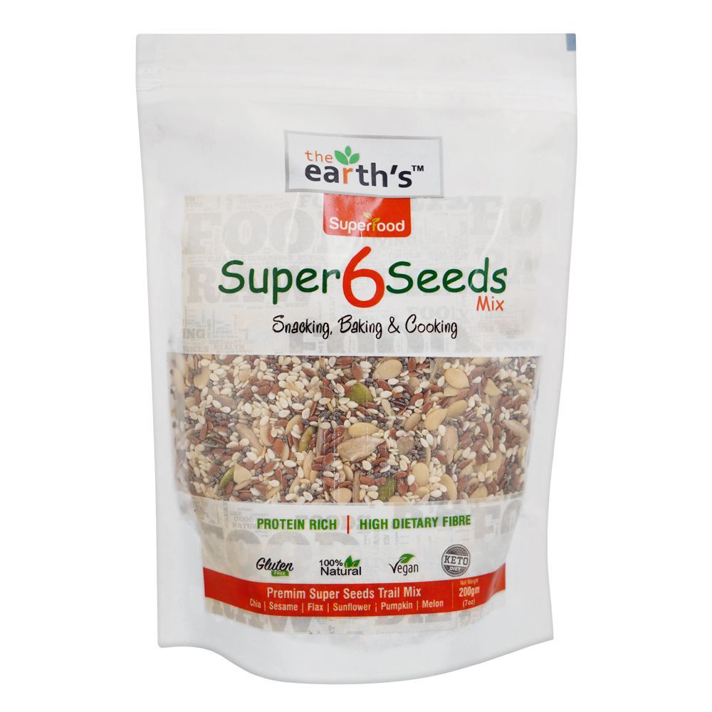 The Earth's Super 6 Seeds, High Dietary Fibre, Vegan, Gluten Free, 200g - Main Image