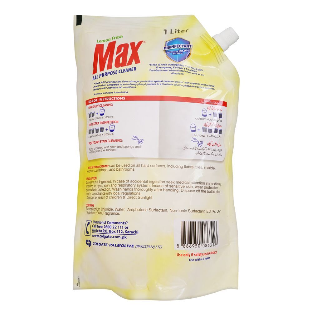 Max All Purpose Cleaner, Lemon Fresh, 1000ml Pouch - Image 2