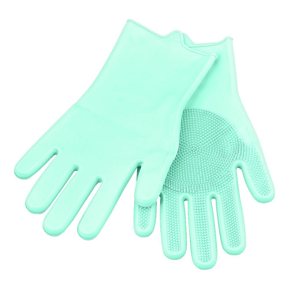 Silicone Dishwashing Rubber Gloves With Scrubber, Green, 1-Pair - Main Image