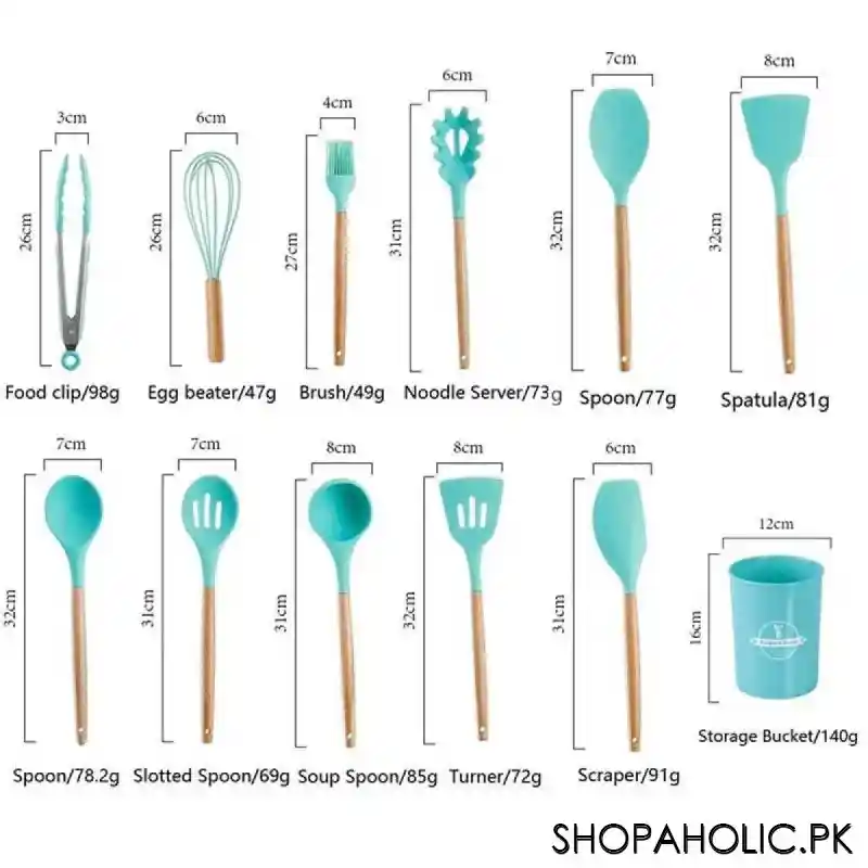 12pcs silicone non stick utensil and spatula with wooden handle cooking tools set image2