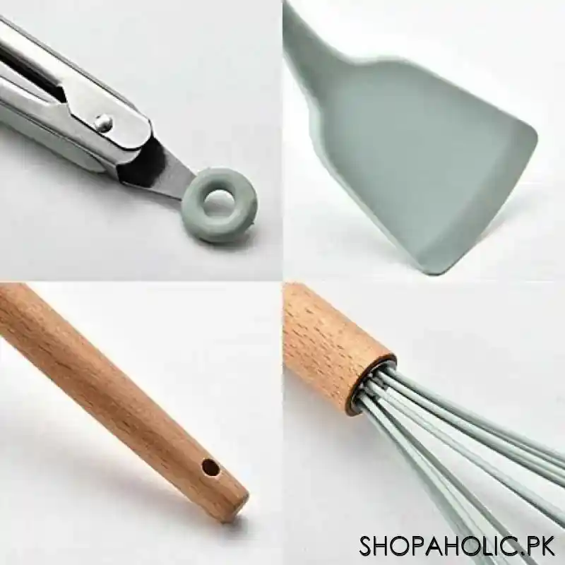 12pcs silicone non stick utensil and spatula with wooden handle cooking tools set image3