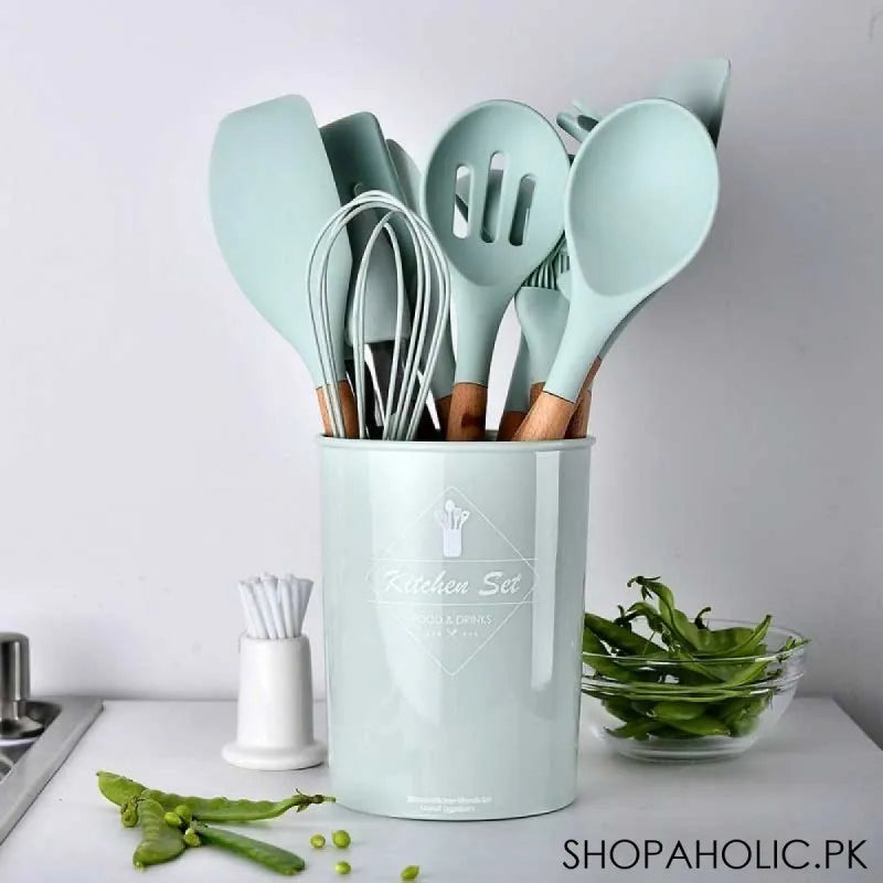 12pcs silicone non stick utensil and spatula with wooden handle cooking tools set image5