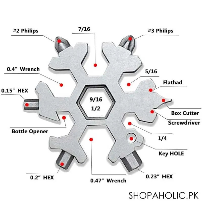 18 in 1 snowflake stainless steel multi tool keychain image3