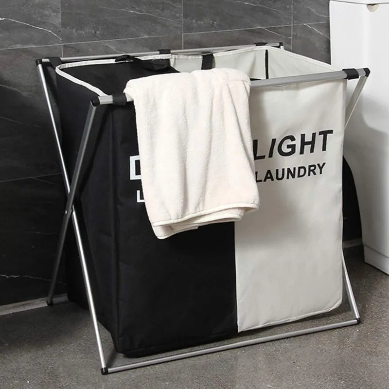 2 grid foldable laundry basket with stand image2