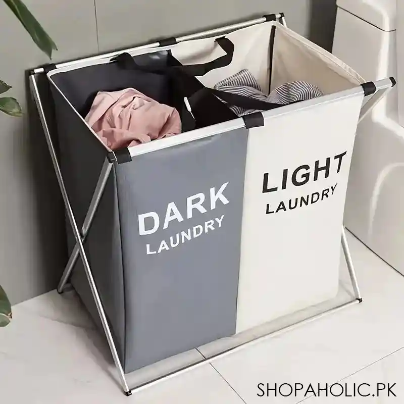 2 grid foldable laundry basket with stand main image