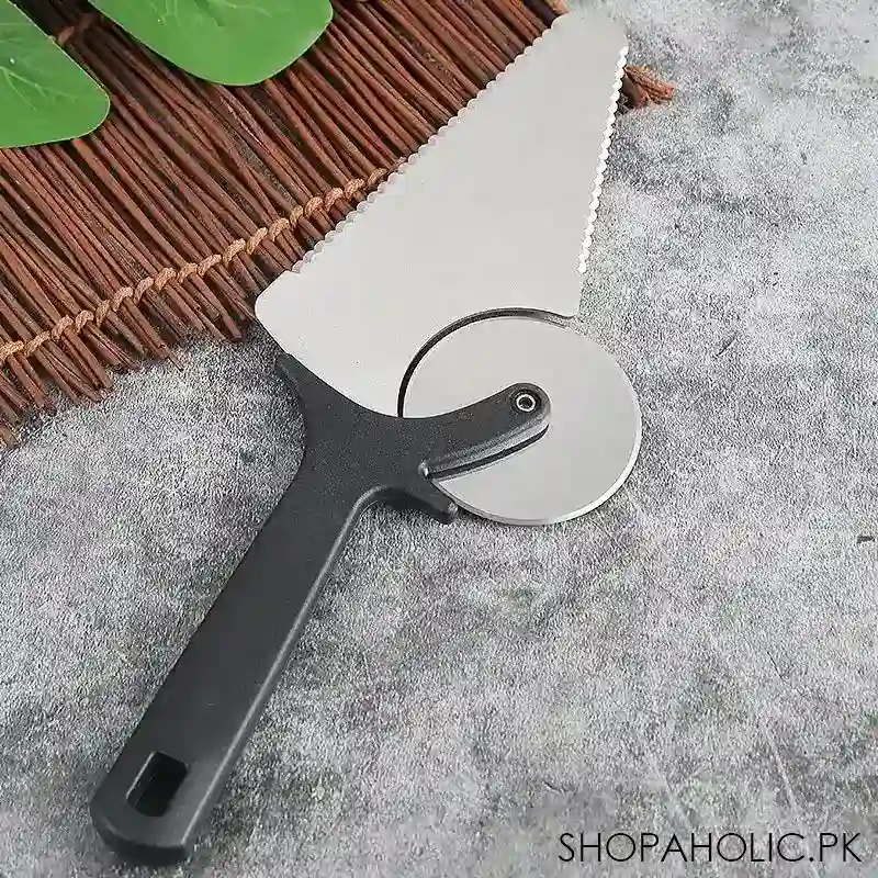 2 in 1 stainless steel cake server with pizza cutter main image