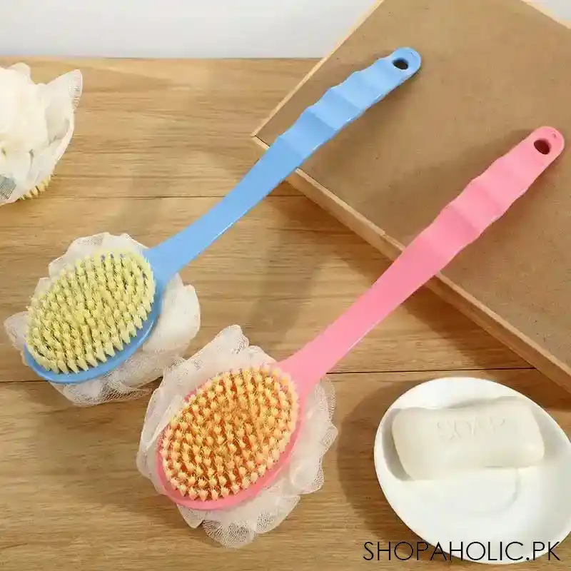 2 in 1 ultra soft bristle back body bath brush scrubber long handle with loofah image2