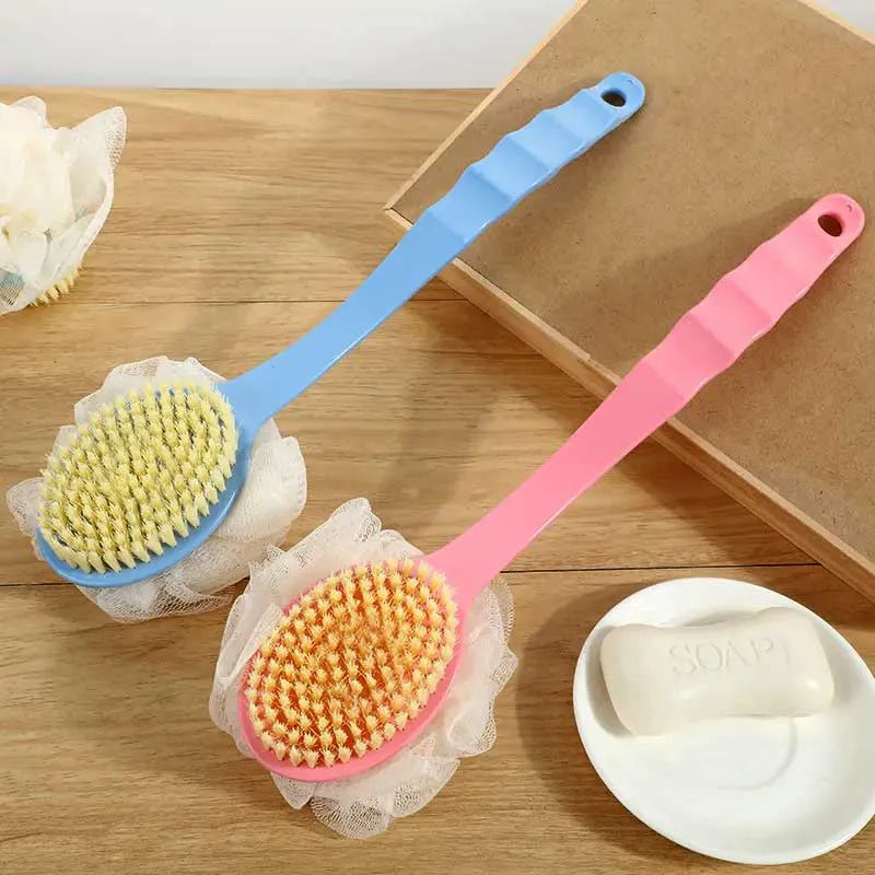 2 in 1 ultra soft bristle back body bath brush scrubber long handle with loofah image2