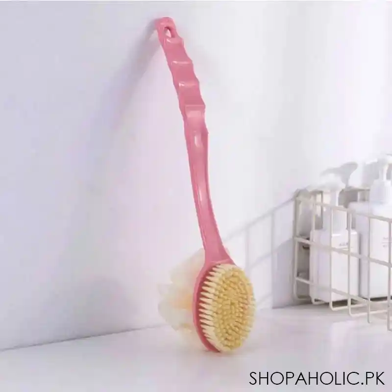 2 in 1 ultra soft bristle back body bath brush scrubber long handle with loofah main image