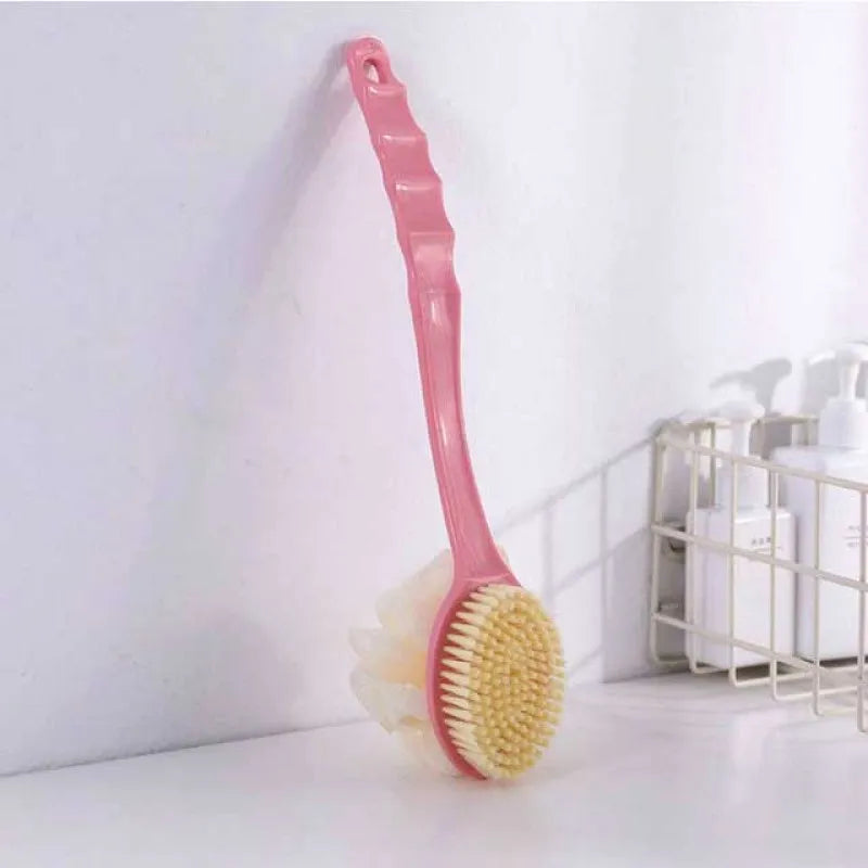 2 in 1 ultra soft bristle back body bath brush scrubber long handle with loofah main image