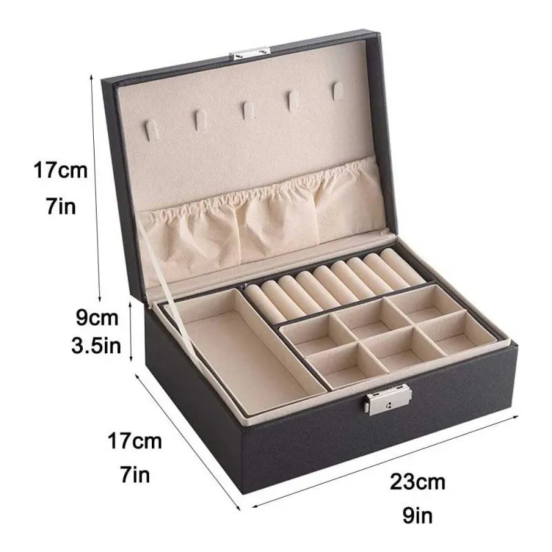 2 layer leather travel jewelry box organizer display storage case for rings earrings necklace for women girls image2