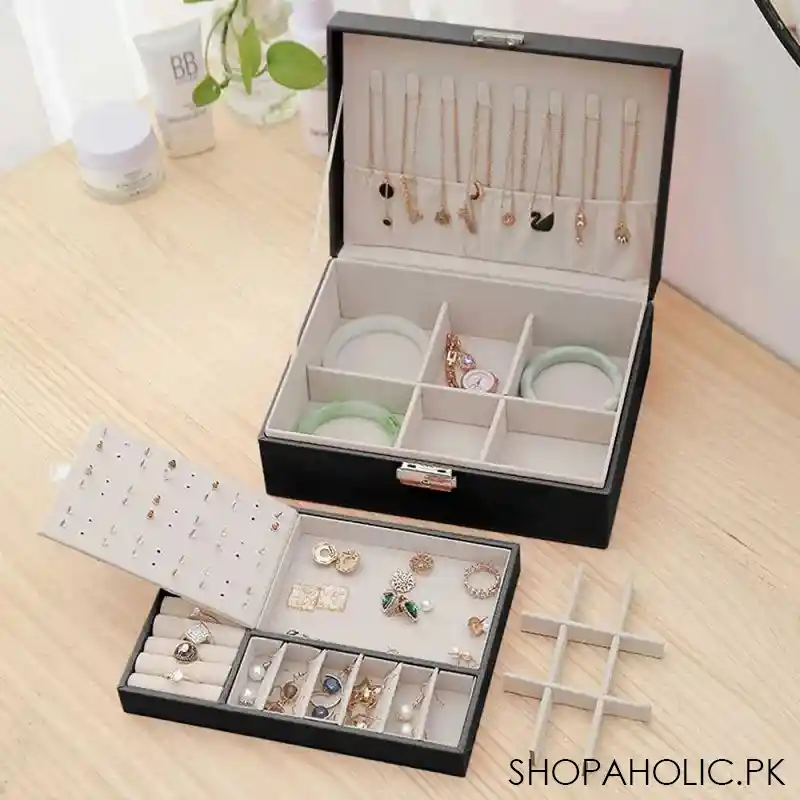 2 layer leather travel jewelry box organizer display storage case for rings earrings necklace for women girls image3