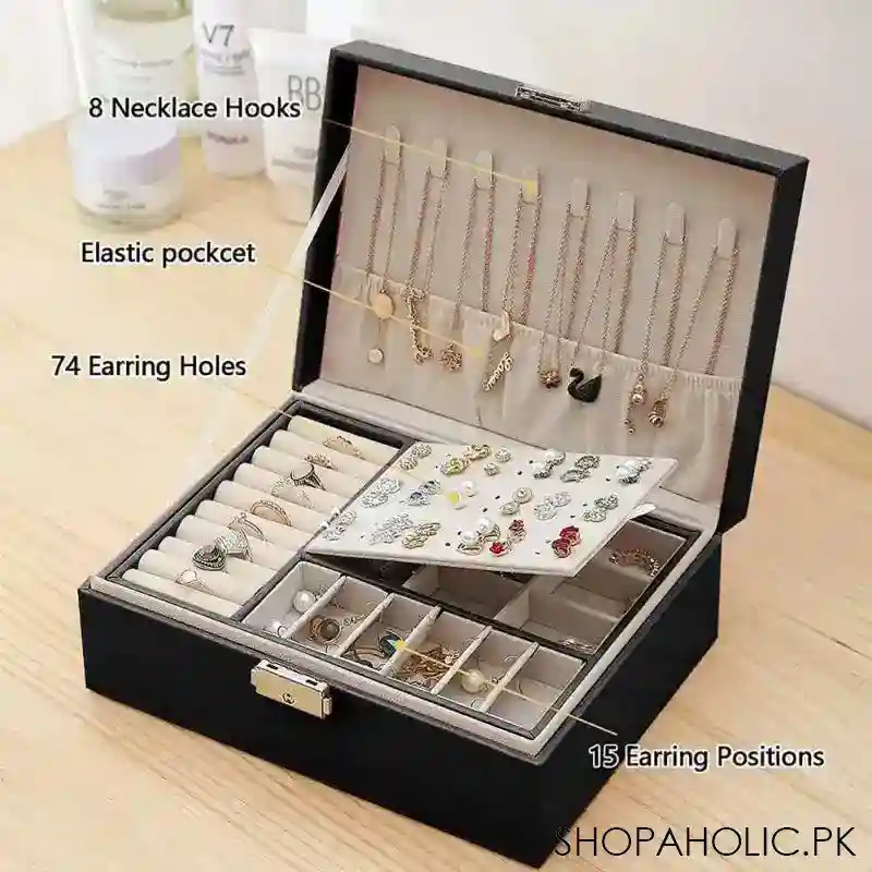 2 layer leather travel jewelry box organizer display storage case for rings earrings necklace for women girls image7