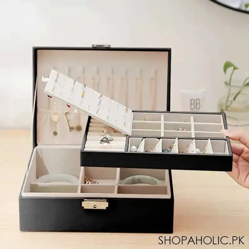 2 layer leather travel jewelry box organizer display storage case for rings earrings necklace for women girls main image