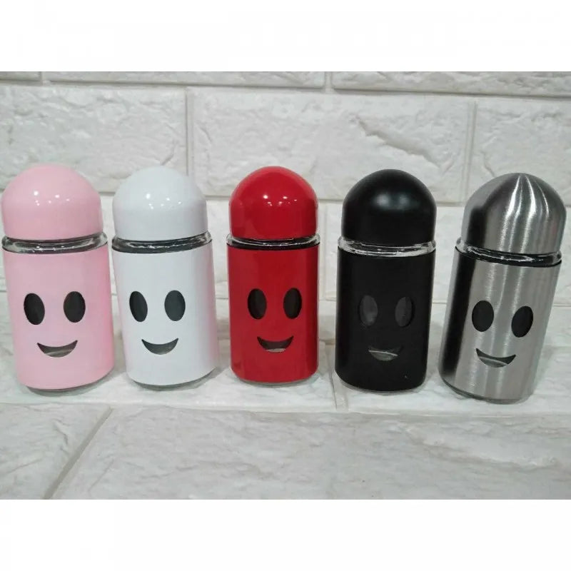 (2 pcs set) salt and pepper shaker set stainless steel and glass new emoji style main image