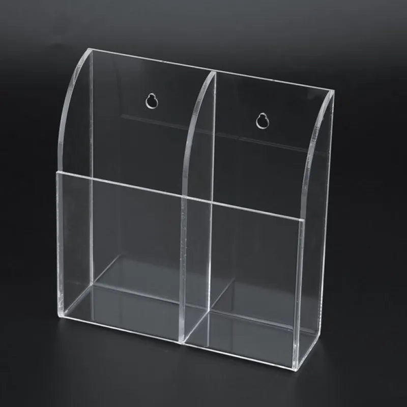 2 slot clear acrylic wall mounted desk remote control and mobile storage holder organizer stand image2