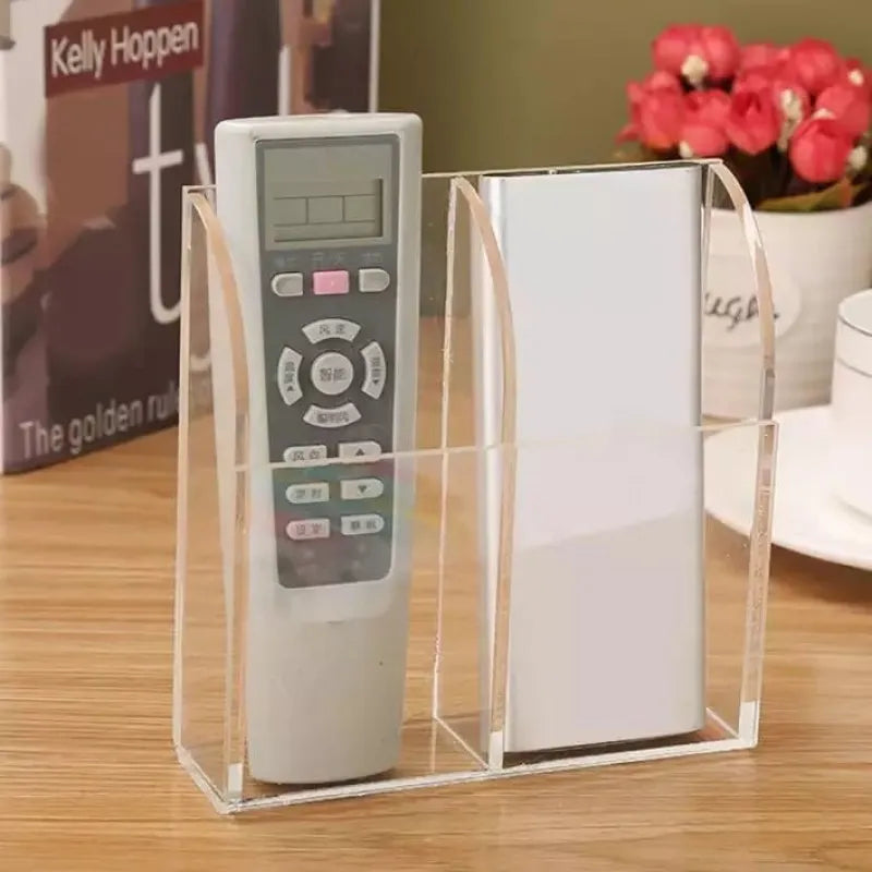 2 slot clear acrylic wall mounted desk remote control and mobile storage holder organizer stand image3