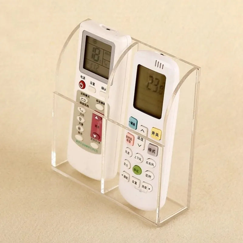 2 slot clear acrylic wall mounted desk remote control and mobile storage holder organizer stand image4