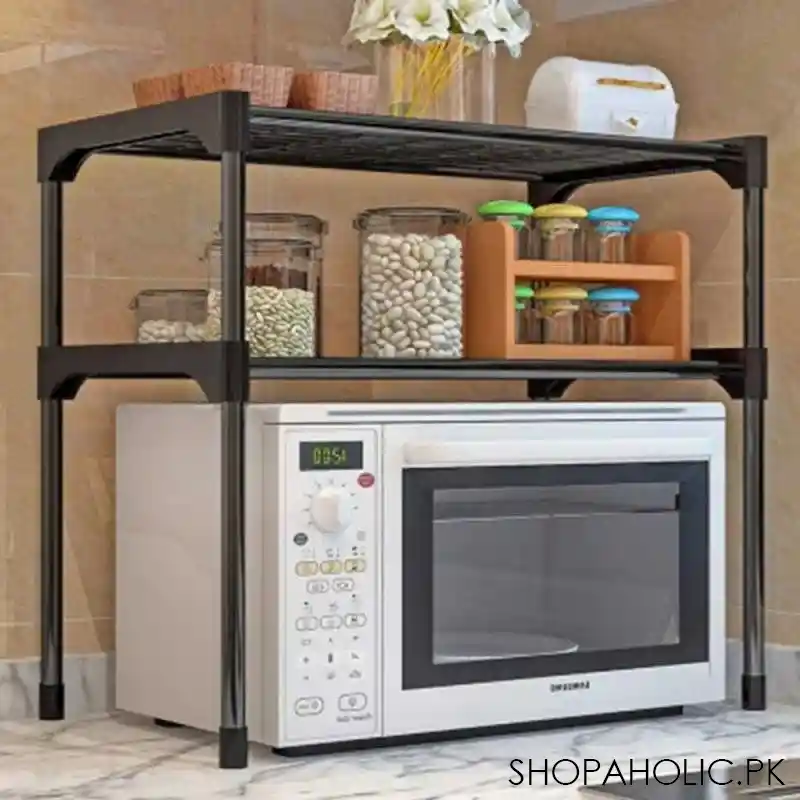 2 tier over microwave oven storage rack main image