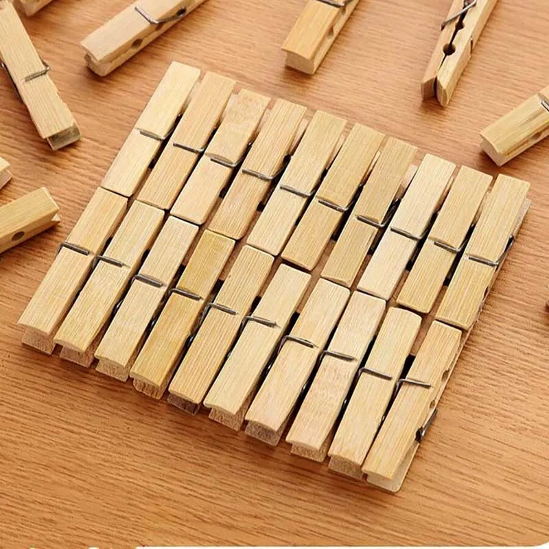 20 bamboo pegs wooden clothes clips main image