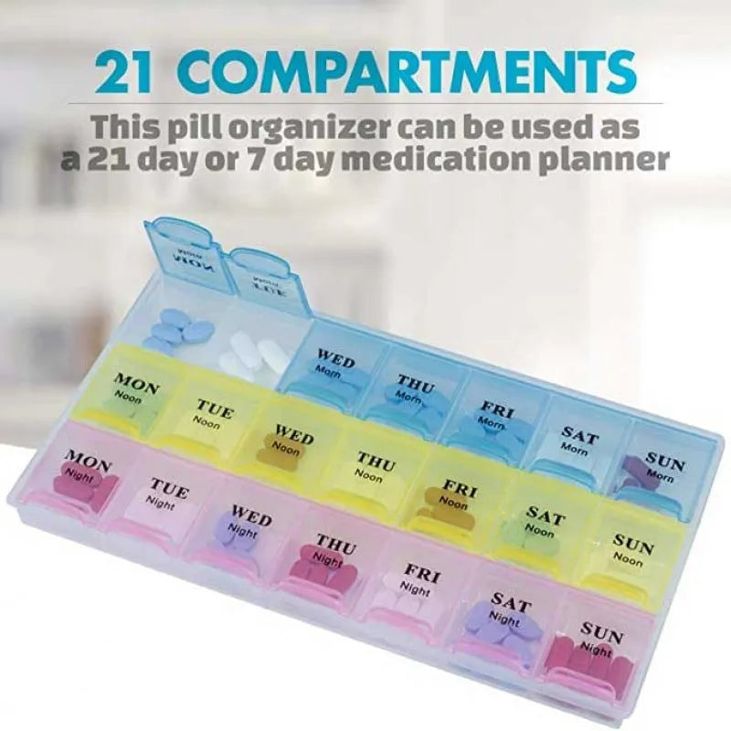 21 compartments pill organizer can be used 21 days or 3 times a day medication reminder boxes main image