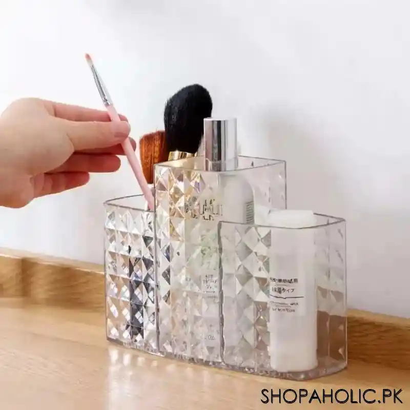 3 compartments acrylic diamond cut cosmetic organizer main image