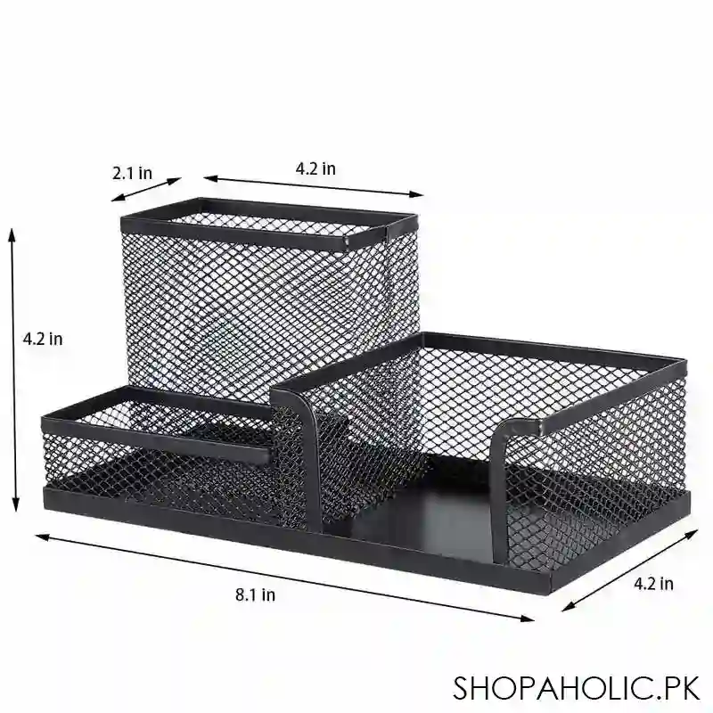 3 compartments metallic mesh desk stationary organizer for home and office image2