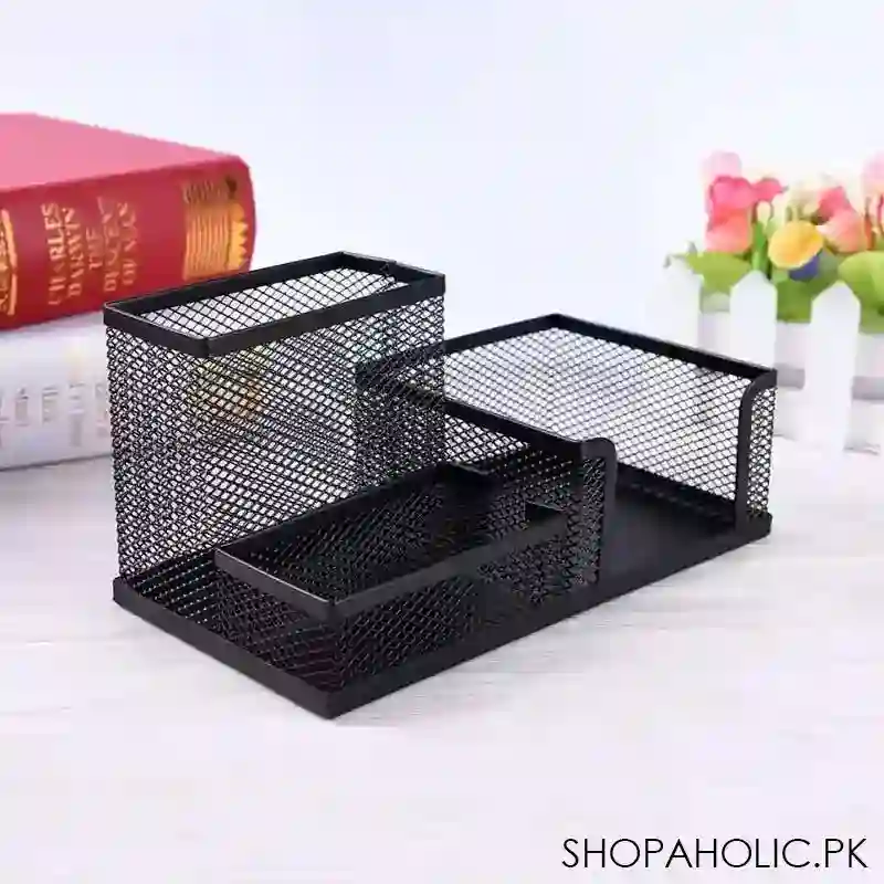 3 compartments metallic mesh desk stationary organizer for home and office image3