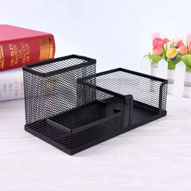 3 compartments metallic mesh desk stationary organizer for home and office image3