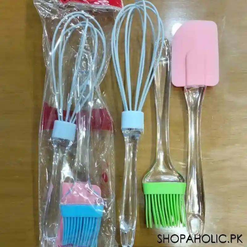 3 in 1 silicone basting brush dough spatula and whisk (random colour) image3