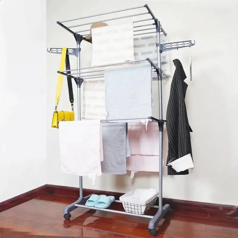 3 layer floor mobile folding clothes rack image2