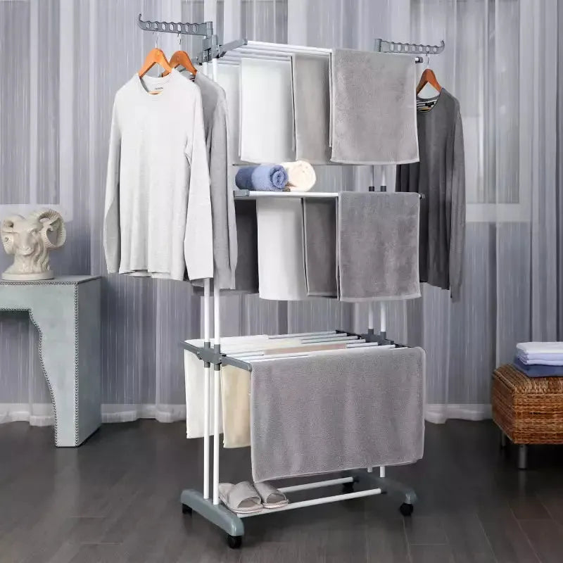 3 layer floor mobile folding clothes rack image3