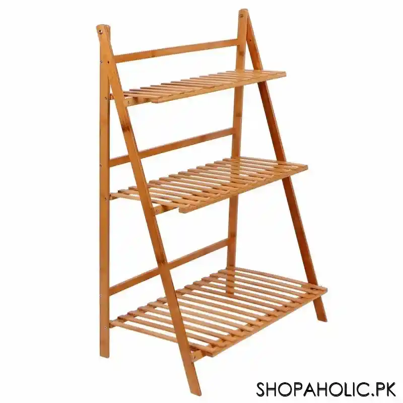 3 layers foldable wooden flower plant pots rack stand shelf for balcony, living room, garden image3